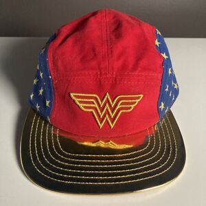Wonder Woman Hat Red & Blue w/ Gold Bill (DC Comics, One Size Adjustable) Cap